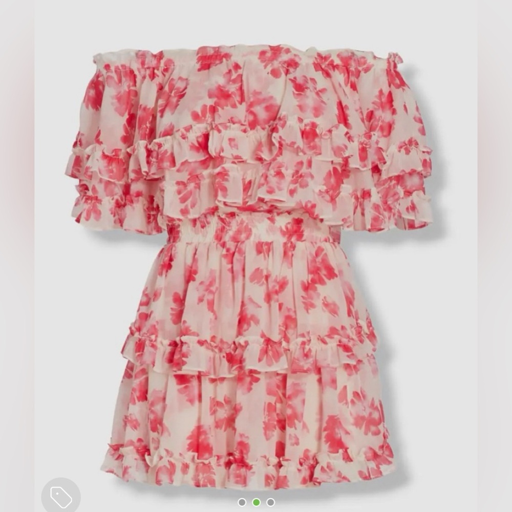 Misa Los Angeles PinkFloral Off-Shoulder Ruffle Dress